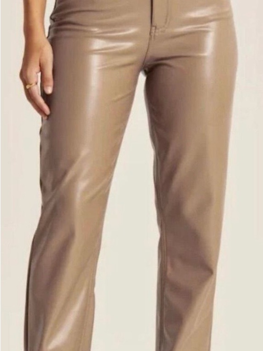 Abercrombie & Fitch 90s Straight Faux Leather Pants Women’s 33 Beige NWT